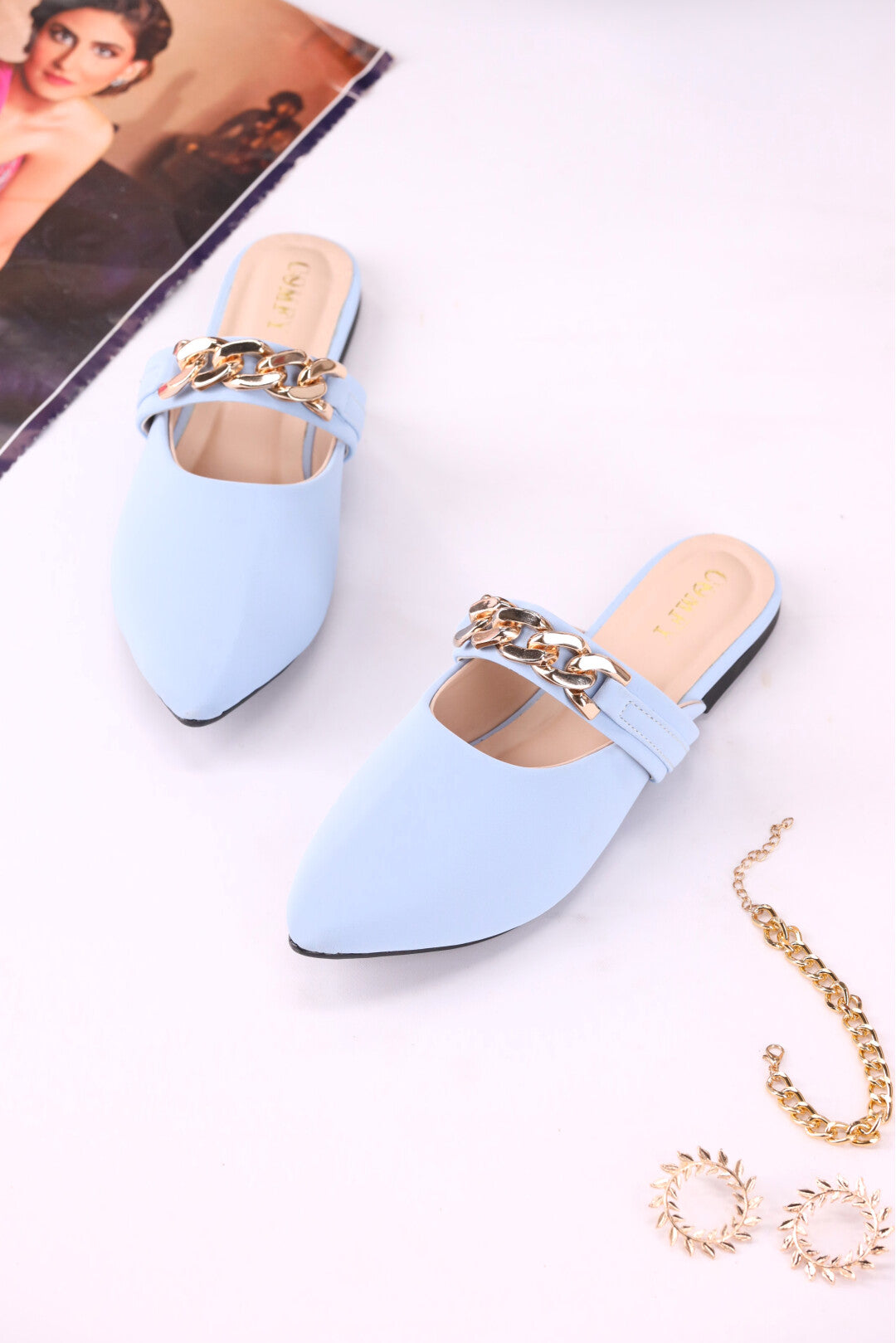 Elegant Synthetic Leather Backless Flat Pumps (104)