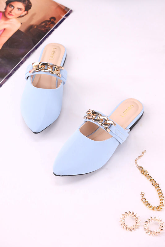 Elegant Synthetic Leather Backless Flat Pumps (104)