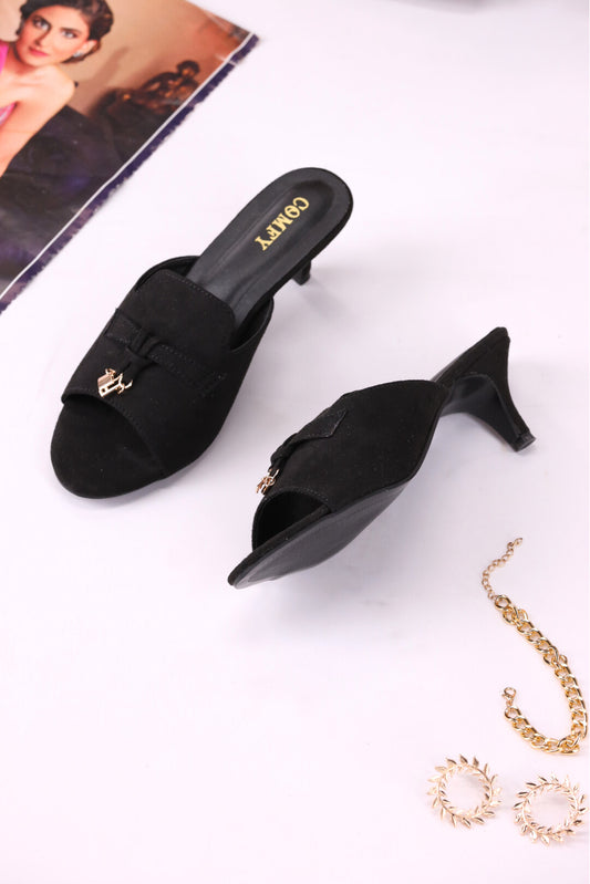 Elegant Synthetic Leather Open Heel Slippers