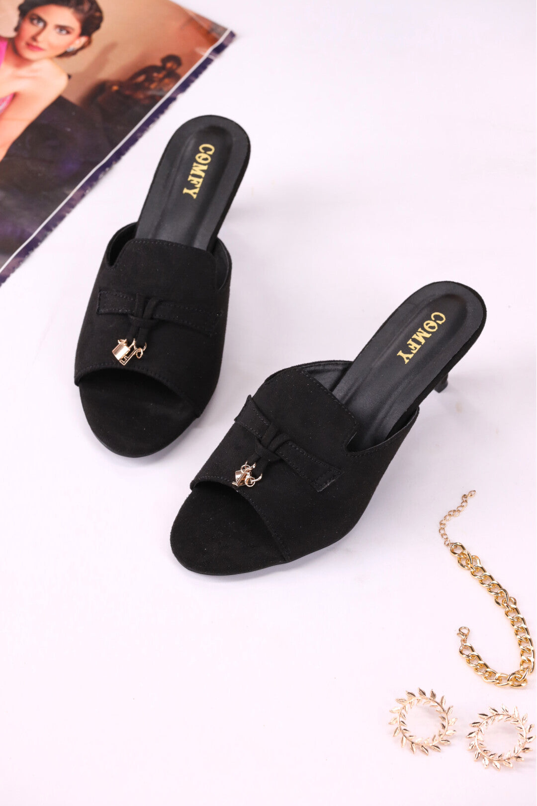 Elegant Synthetic Leather Open Heel Slippers