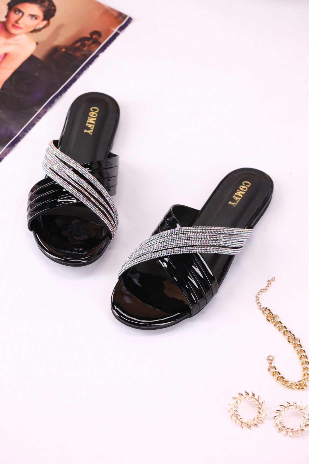 Elegant Synthetic Leather Party wear Flat Slippers (103)