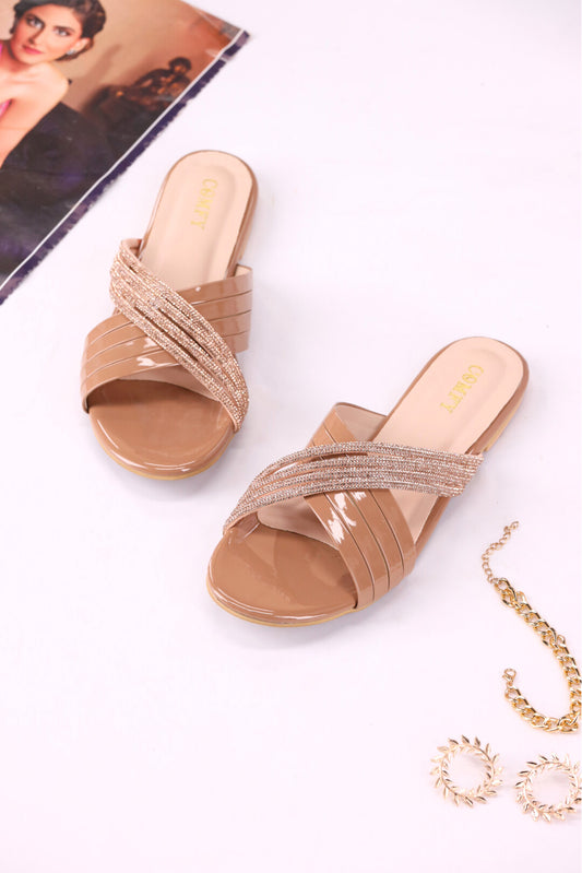 Elegant Synthetic Leather Party wear Flat Slippers (103)