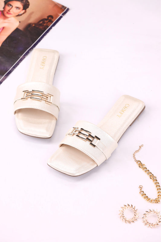 Elegant Synthetic Leather Party wear Flat Slippers (105)