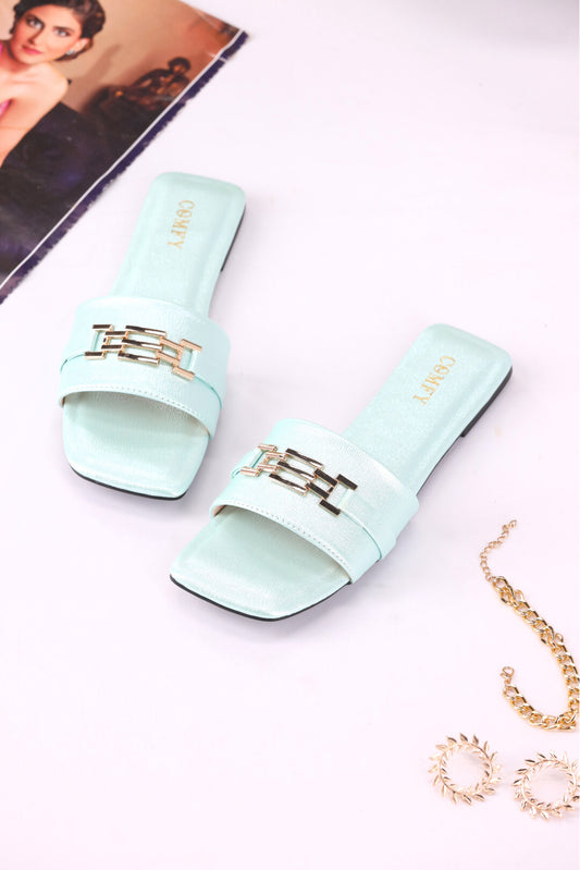 Elegant Synthetic Leather Party wear Flat Slippers (105)