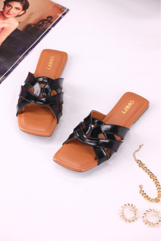 Elegant Synthetic Leather Casual wear Flat Slippers (107)