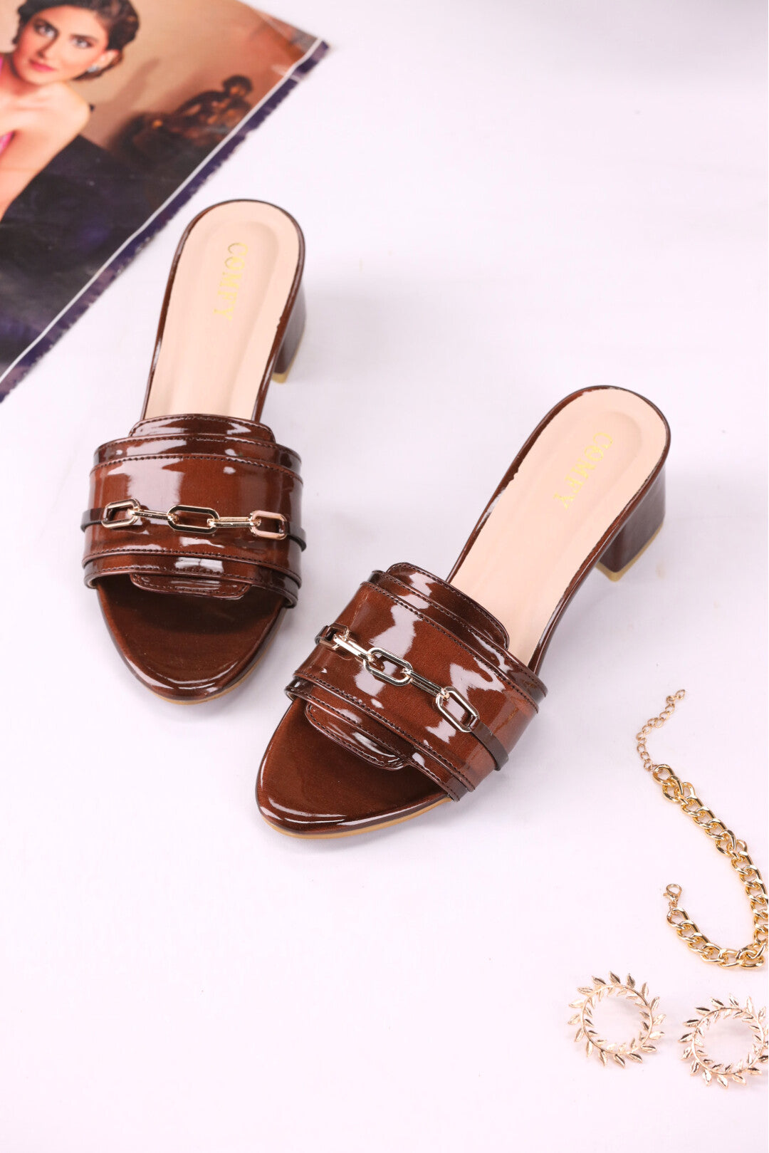 Elegant Synthetic Leather Open Heel Slippers (110)