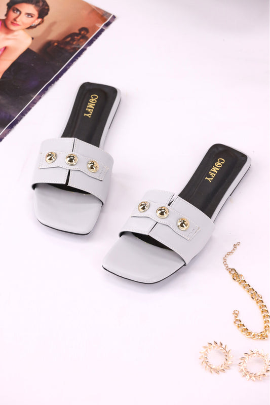 Elegant Synthetic Leather Casual wear Flat Slippers (114)