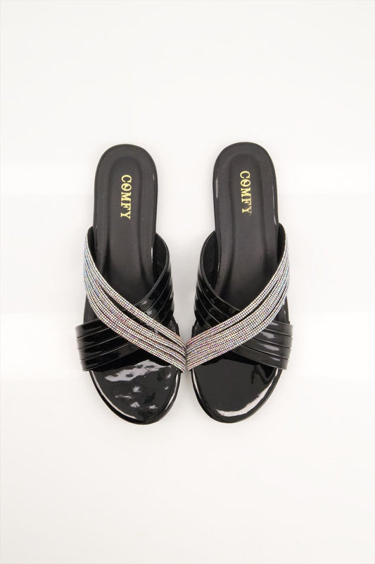 Elegant Synthetic Leather Party wear Flat Slippers (103)