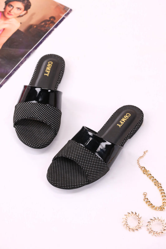 Elegant Synthetic Leather Flat Slippers (112)